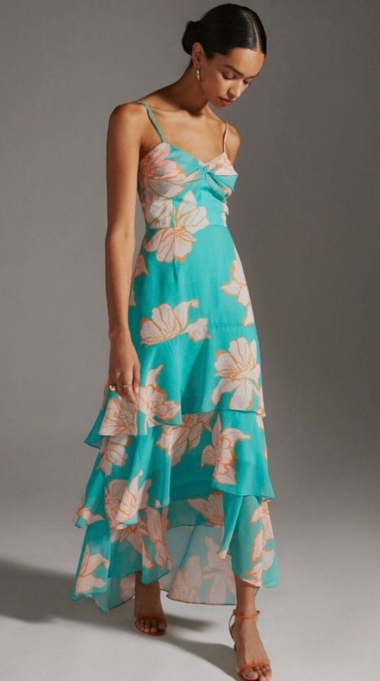 Anthropologie Hutch Milo Floral Tiered High Low Maxi Dress Size 2 NWT